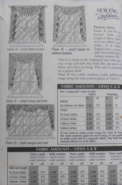 SEWING WITH CONFIDENCE PATTERN 2 - CURTAINS - SWAGS & TAILS 0NE SIZE COMPLETE & UNCUT