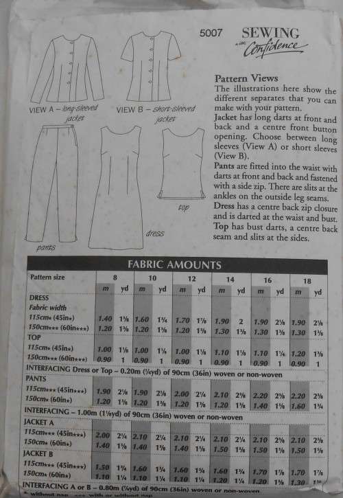 SEWING WITH CONFIDENCE PATTERN 7 - CLASSIC COLLECTION-JACKET-PANTS-DRESS-TOP SIZE 8-18 COMPLETE F/F