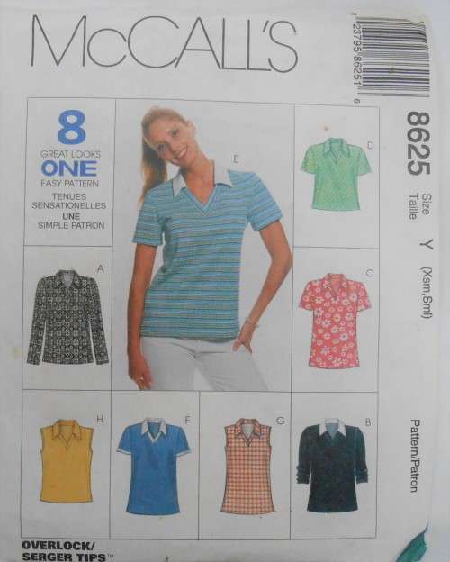 McCALLS 8625 SET OF TOPS SIZE Y XS-S CUT TO S - COMPLETE