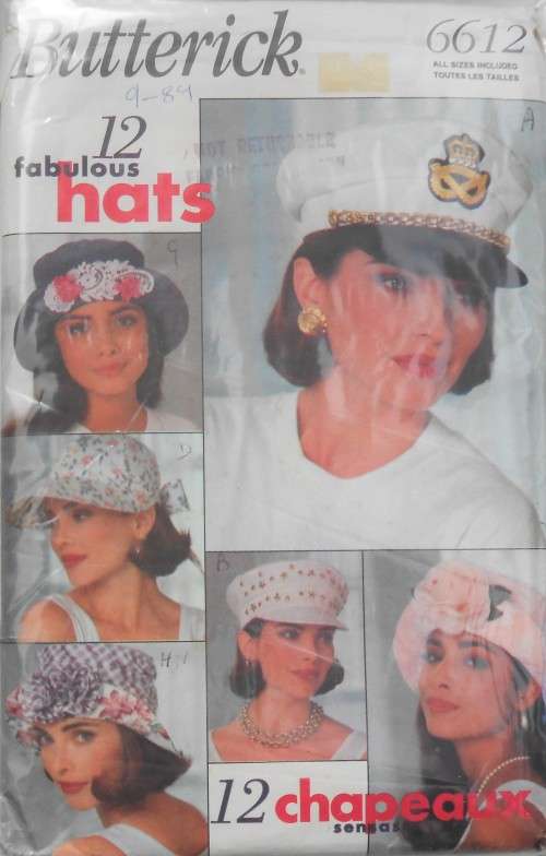 BUTTERICK 6612 12 FABULOUS HATS- COMPLETE-UNCUT-F/FOLDED-ZIPLOC BAG