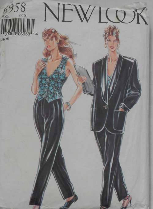 NEW LOOK PATTERNS 6958 JACKET-WAISTCOAT-PANTS SIZE 8 - 18 COMPLETE-CUT TO 8