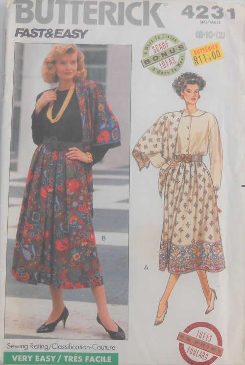 BUTTERICK PATTERNS 4231 SKIRT & SCARF SIZES  8 + 10  +12  COMPLETE