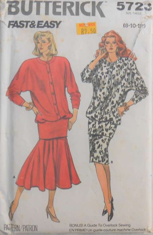 BUTTERICK PATTERNS 5723  FRONT BUTTON TOP & SKIRT SIZE 8 + 10 + 12  - COMPLETE