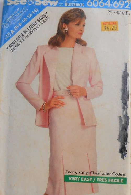 BUTTERICK PATTERN 6064/692 SKIRT & JACKET SUIT  SIZES A  6 + 8 + 10 + 12 + 14 COMPLETE & UNCUT