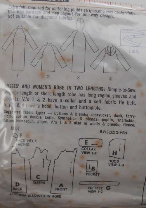 VINTAGE SIMPLICITY 5965 ROBE IN 2 LENGTHS SIZE LARGE (18-20)-COMPLETE-ZIPLOC BAG