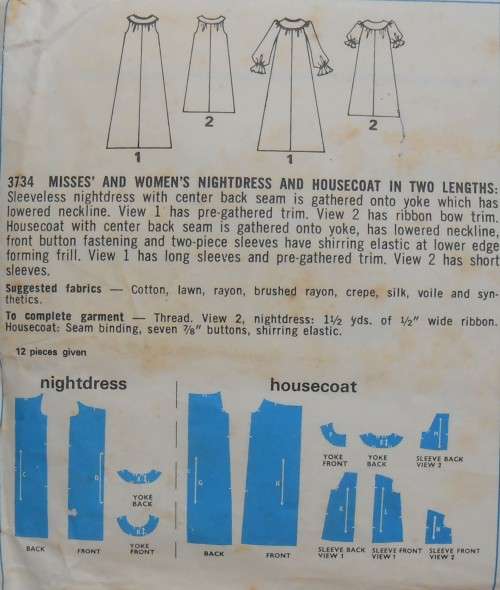 VINTAGE STYLE 3734 NIGHTDRESS & HOUSECOAT IN 2 LENGTHS SIZE LARGE 16-18 - COMPLETE