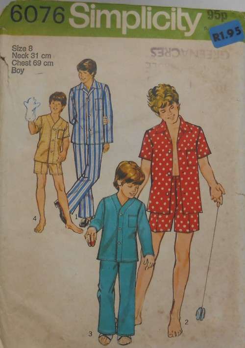 VINTAGE SIMPLICITY 6076 BOYS PJS IN 2 LENGTHS SIZE 8 YEARS CHEST 69 CM COMPLETE