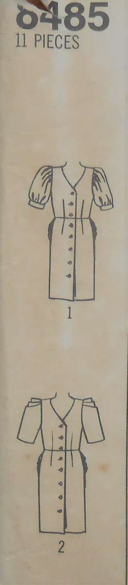 SIMPLICITY 8485 DRESS WITH PUFF SLEEVES AND V NECK BACK SIZE 12 BUST 34 COMPLETE