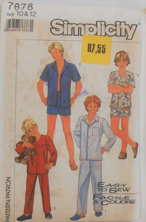 SIMPLICITY 7678 BOYS-TEENS PJS IN 2 LENGTHS SIZE 10-12 YEARS COMPLETE-UNCUT-F/FOLDED
