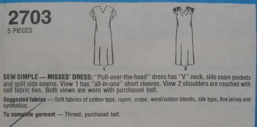 STYLE 2703  PULLOVER DRESS SIZE 12 BUST 87 CM COMPLETE