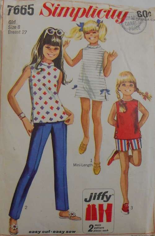SIMPLICITY 7665 GIRLS MINI DRESS-TOP-PANTS SIZE 8 YEARS BREAST 27 COMPLETE