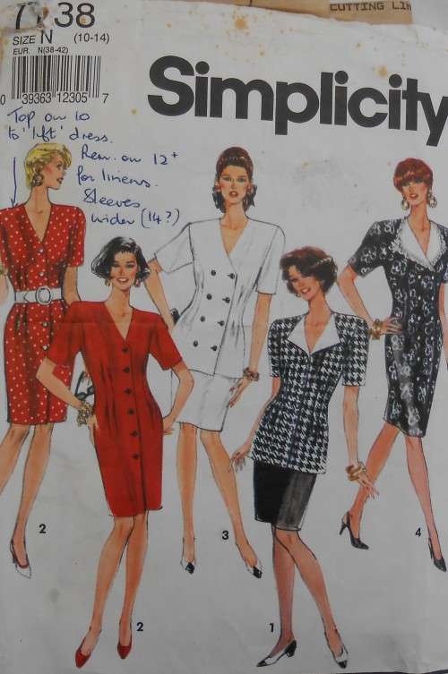 SIMPLICITY 7738 DRESS OR 2 PIECE DRESS SIZE N 10 - 14 -COMPLETE