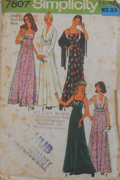 VINTAGE SIMPLICITY 7807 EVENING DRESS & UNLINED JACKET SIZE 10 BUST 83 CM -COMPLETE-UNCUT-F/FOLDED