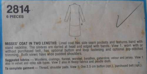 STYLE 2814 COAT IN 2 LENGTHS SIZE 14 BUST 92 CM COMPLETE-ZIPLOC BAG