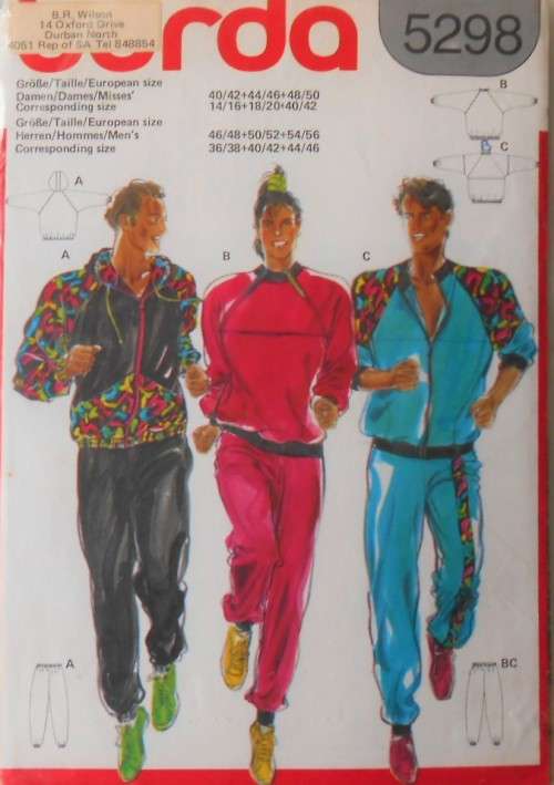 BURDA 5298 UNISEX TRACKSUIT TOPS SIZE LADIES 40-50 MEN 46-56 COMPLETE - NO PANTS PATTERN PROVIDED