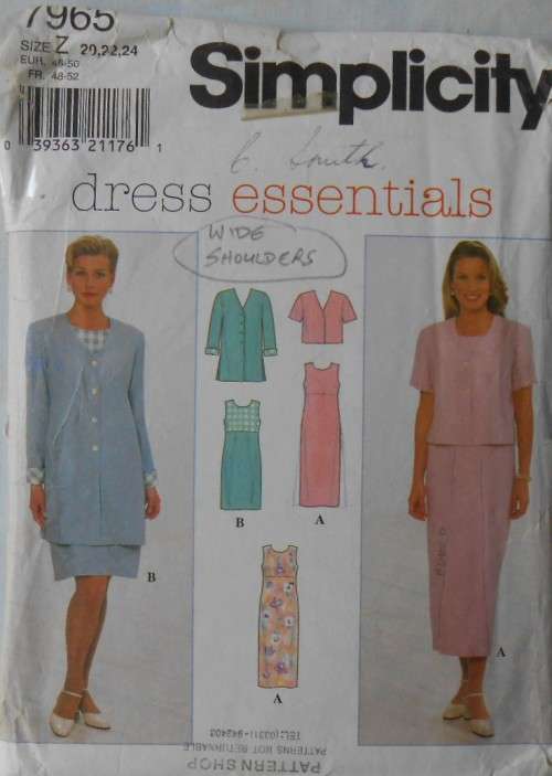 SIMPLICITY 7965 DRESS & JACKET SIZE Z 20-22-24 COMPLETE