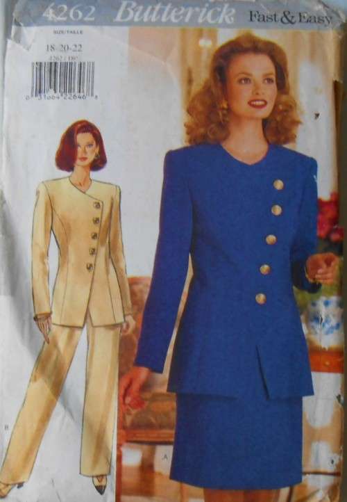 BUTTERICK 4262 JACKET-SKIRT-PANTS SIZE 18-20-22 COMPLETE-UNCUT-F/FOLDED-ZIPLOC