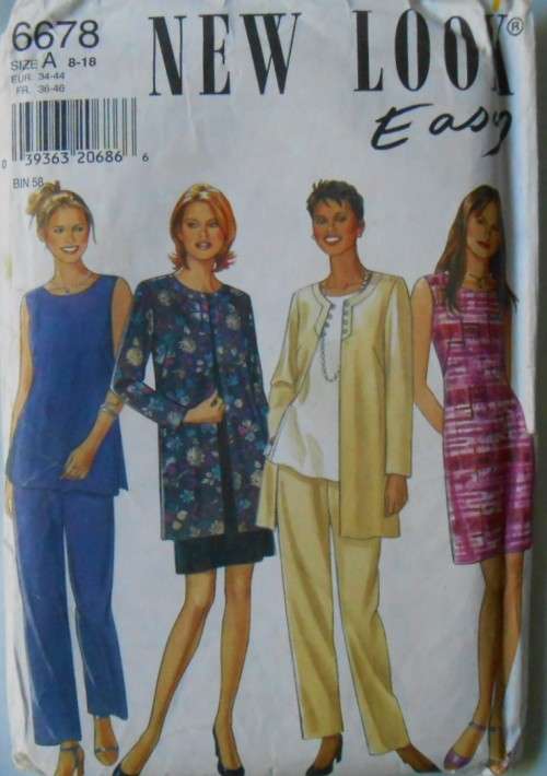 NEW LOOK PATTERN 6678 DRESS-LONG JACKET-TOP-PANTS SIZE 8-18 COMPLETE-PART CUT