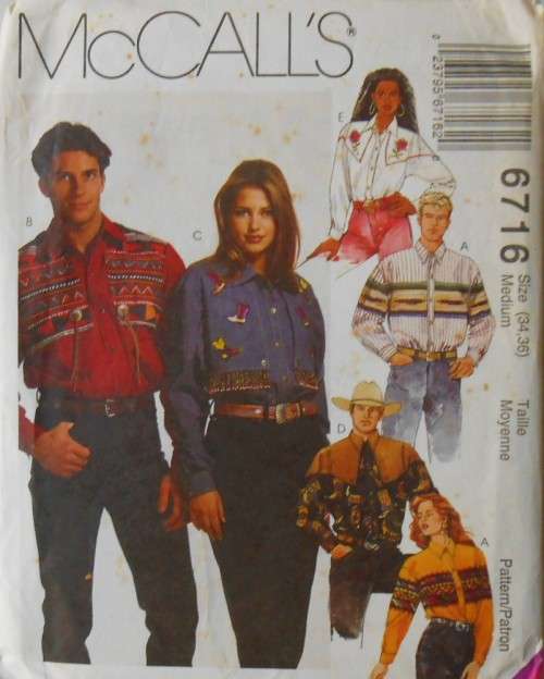 McCALLS 6716 UNISEX WESTERN SHIRTS SIZE 34-36 MEDIUM COMPLETE-UNCUT-F/FOLDED