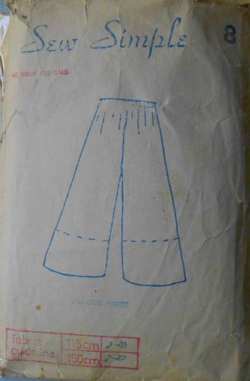 SEW SIMPLE PATTERNS #8 PALATZO PANTS  SIZE 40 OR 102 CM