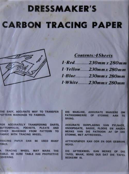DRESS MAKERS CARBON TRACING PAPER  - 4 SHEETS  RED-YELLOW-BLUE-WHITE -230 MM X 280 MM SEALED