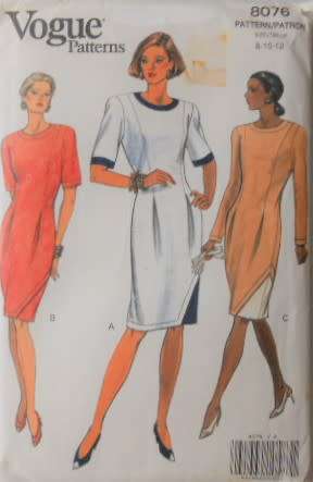 VOGUE 8076 FITTED STRAIGHT DRESS SIZE 8-10-12 COMPLETE
