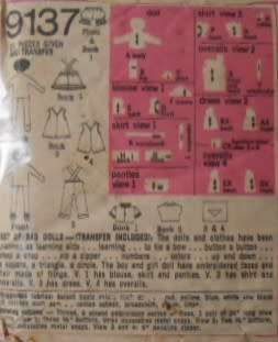 VINTAGE SIMPLICITY 9137 SET OF RAG DOLLS WITH TRANSFER COMPLETE-PART CUT