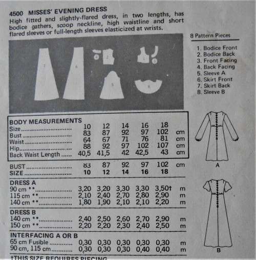 VINTAGE BUTTERICK 4500 EVENING DRESS SIZE 18 BUST 102 CM COMPLETE