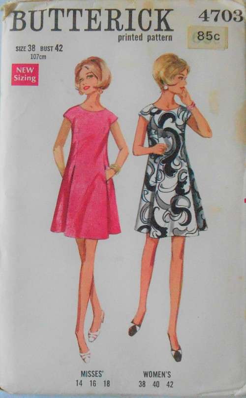 VINTAGE BUTTERICK 4703 ONE PIECE DRESS SIZE 38 BUST 42 COMPLETE-UNCUT-F/FOLDED