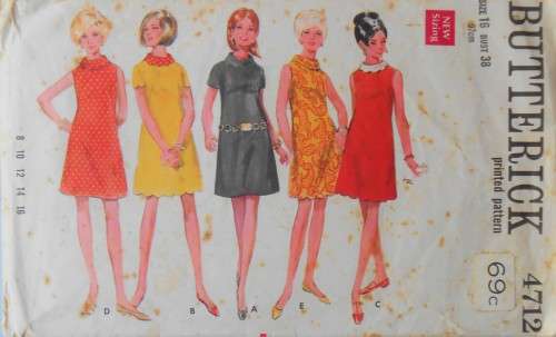 BUTTERICK 4712 SEMI FITTED A-LINE DRESS SIZE 16 BUST 38 COMPLETE