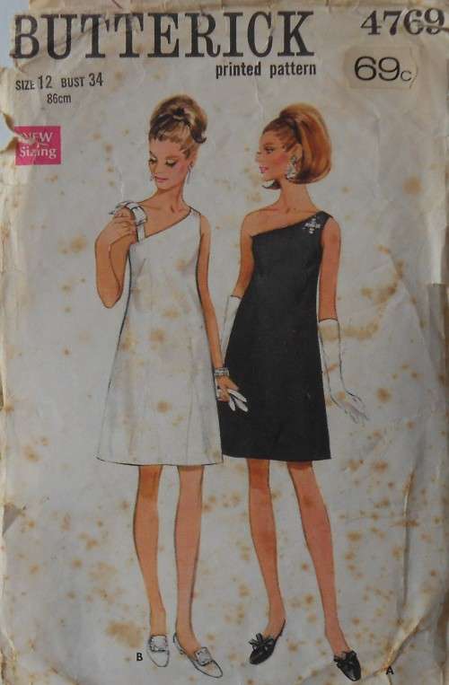 VINTAGE BUTTERICK 4769 ONE PIECE EVENING DRESS- ONE SHOULDER FEATURE SIZE 12 BUST 34 COMPLETE