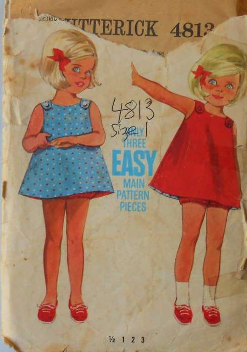 VINTAGE BUTTERICK 4813 TODDLERS ONE PIECE DRESS SIZE 1 YEARS - NO PANTIES SUPPLIED