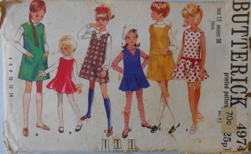 BUTTERICK 4974 GIRLS ONE PIECE DRESS OR PINAFORE SIZE 12 YEARS BREAST 30 COMPLETE-UNCUT-F/FOLDED