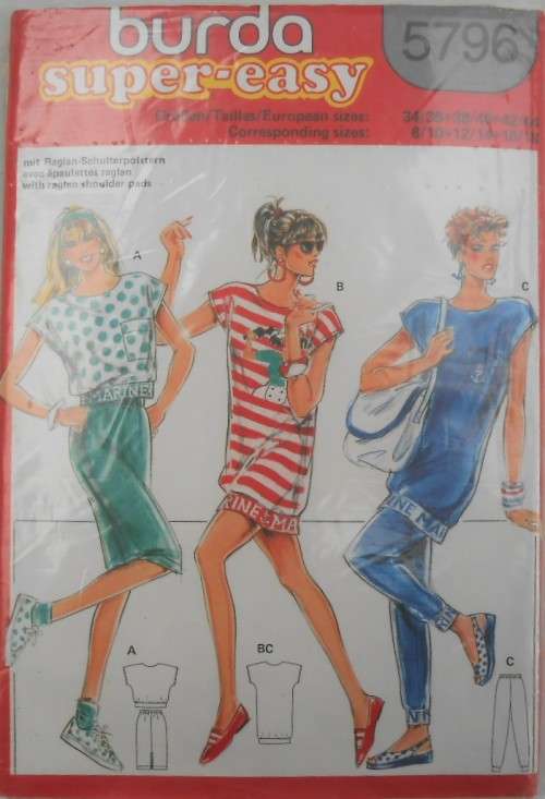 BURDA 5796 -CASUAL DRESS-TOP-PANTS SIZE 8/10- 12/14-16/18 COMPLETE