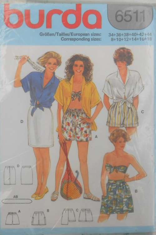 BURDA 6511 CASUAL SHORTS & BIKINI TOP SIZE 8-10-12-14-16-18 COMPLETE-UNCUT-F/FOLDED-SEALED