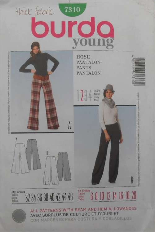 BURDA 7310 SET OF PANTS SIZE 6-8-10-12-14-16-18-20 COMPLETE