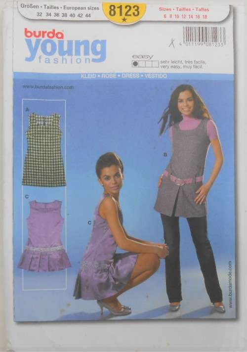BURDA 8123 DRESS-TUNIC SIZE 6-8-10-12-14-16-18 COMPLETE