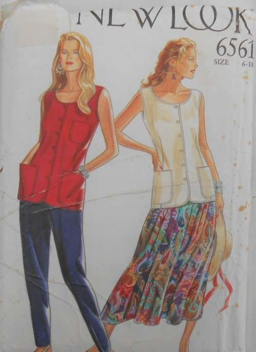 NEW LOOK PATTERNS 6561 FRONT BUTTON TOP WITH POCKETS -SKIRT-PANTS SIZE 6-18 COMPLETE-PART-CUT