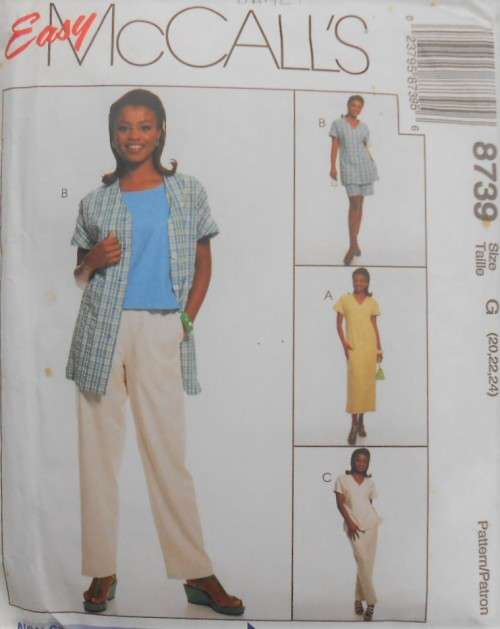 McCALLS 8739 TUNIC-TOP-TANK TOP-PULL ON PANTS-SHORTS SIZE G 20-22-24 COMPLETE