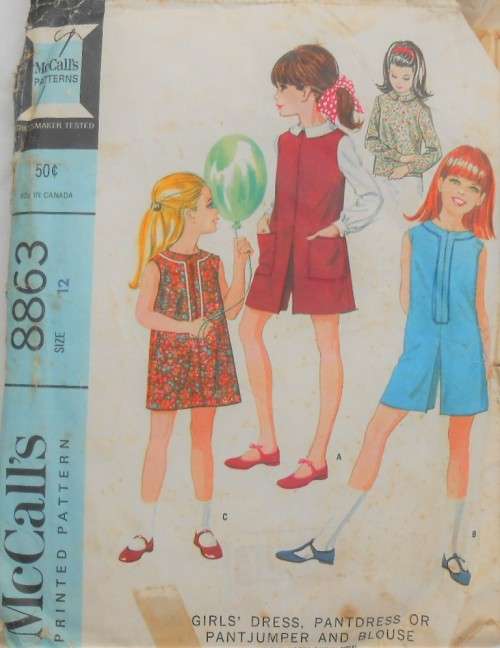 VINTAGE McCALLS 8863 GIRLS DRESS-PANTSDRESS-PANTS-PINAFORE-BLOUSE SIZE 12 YEARS  COMPLETE