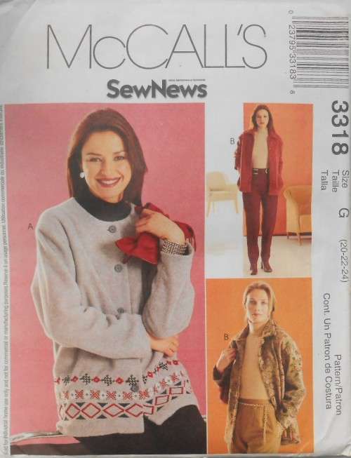 McCALLS 3318 UNLINED JACKET & PANTS - SIZE G 20-22-24 COMPLETE-UNCUT-F/FOLDED