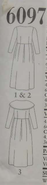 NEW LOOK PATTERNS 6097 HIGH BODICE DRESS WITH LONG SLEEVES SIZE 8 - 18 COMPLETE