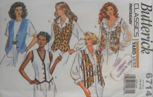 BUTTERICK 6714  FITTED LINED WAISTCOATS SIZE 14-16-18 COMPLETE