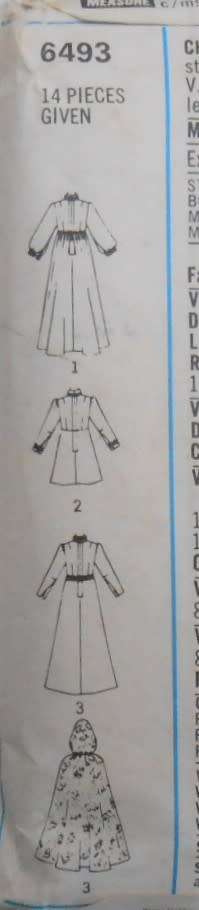 SIMPLICITY PATTERNS 6493 GIRLS DRESS IN 2 LENGTHS AND CAPE SIZE 6 YEARS CHEST 64CM COMPLETE