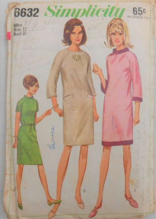 VINTAGE SIMPLICITY PATTERNS 6632 ONE PIECE DRESS SIZE 10 BUST 32 COMPLETE
