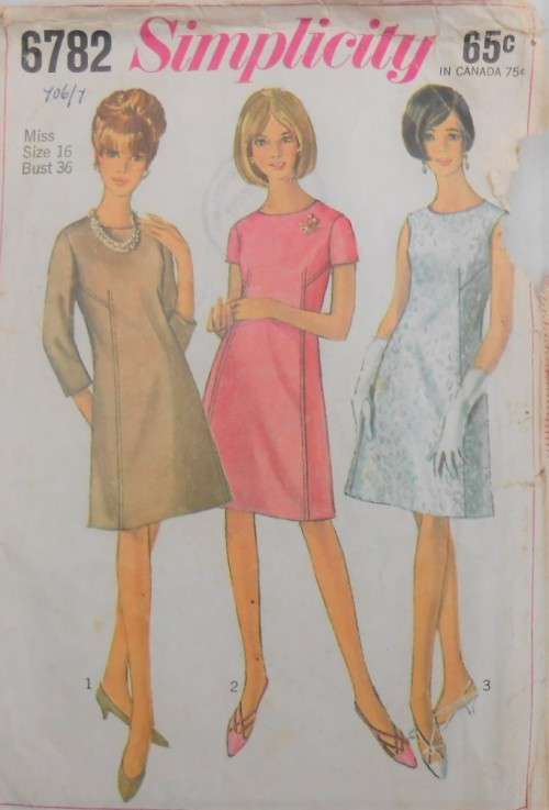 VINTAGE SIMPLICITY PATTERNS 6782 ONE PIECE DRESS SIZE 16 BUST 36 SEE LISTING