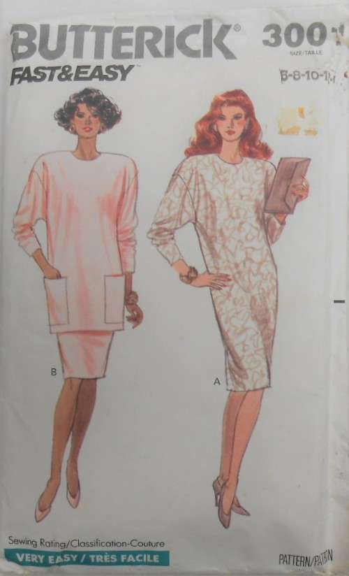 BUTTERICK 3001 DRESS-TUNIC-SKIRT SIZE 6-8-10-12 COMPLETE