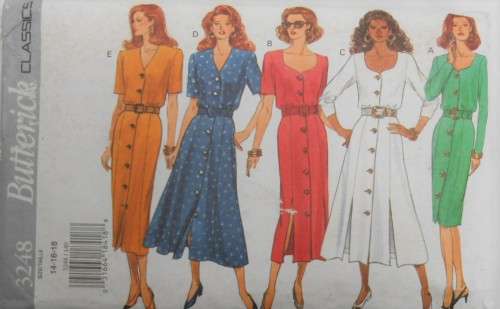 BUTTERICK 3248 FRONT CLOSING DRESSES WITH NECKLINE VARIATIONS SIZE 14-16-18 COMPLETE-PART CUT