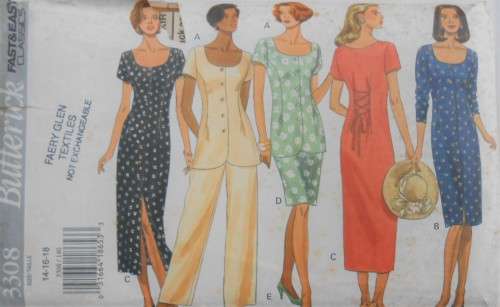BUTTERICK 3308 DRESS-TOP-PANTS SIZE 14-16-18 COMPLETE-PART CUT