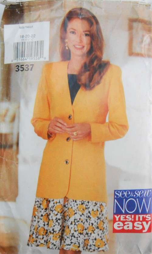BUTTERICK 3537 JACKET-SKIRT-TOP SIZE 18-20-22 COMPLETE